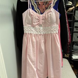 Pink Bow Dress with Lace Detail